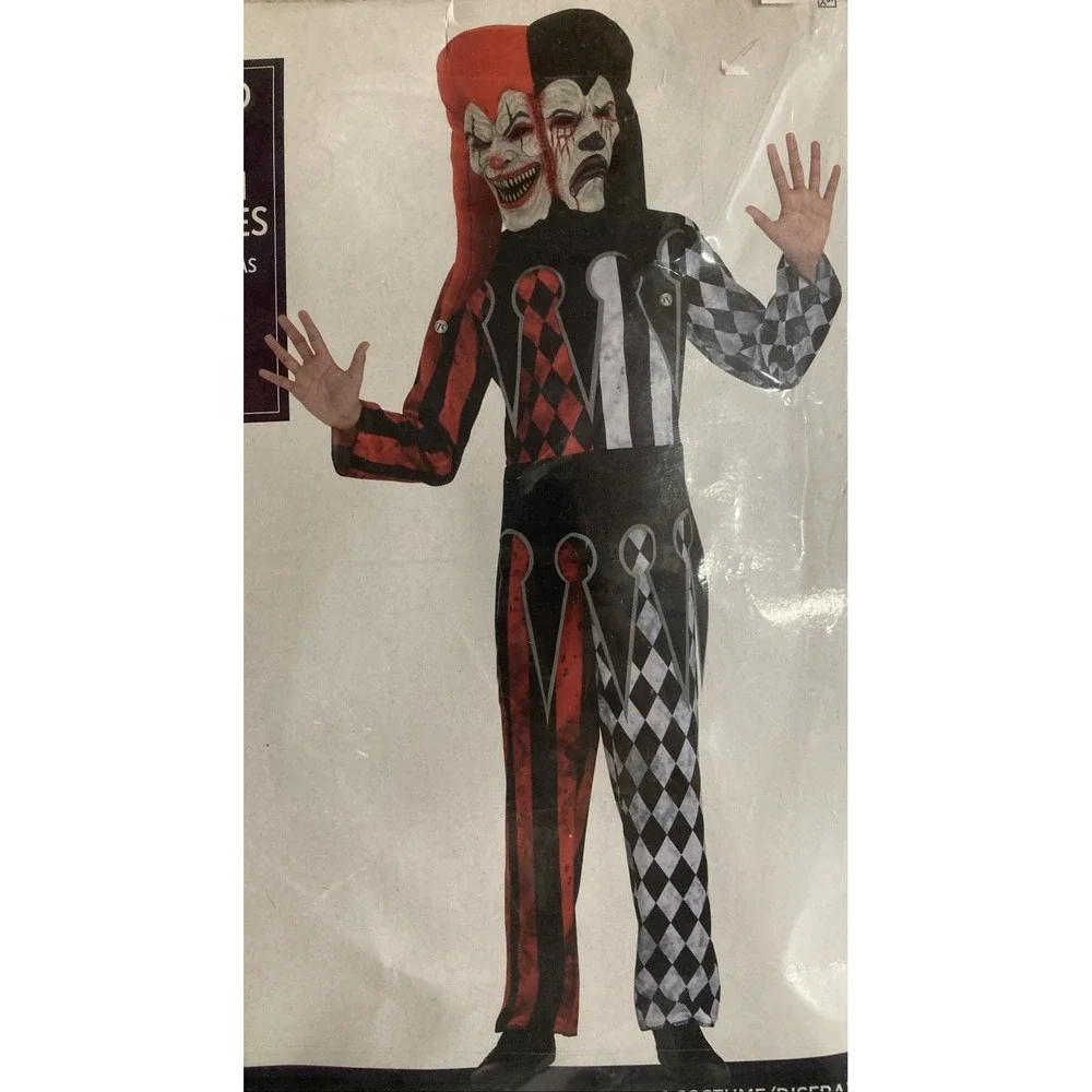Two-Faced Jester Evil Clown Circus Carnival Halloween Child Costume Large 12-14